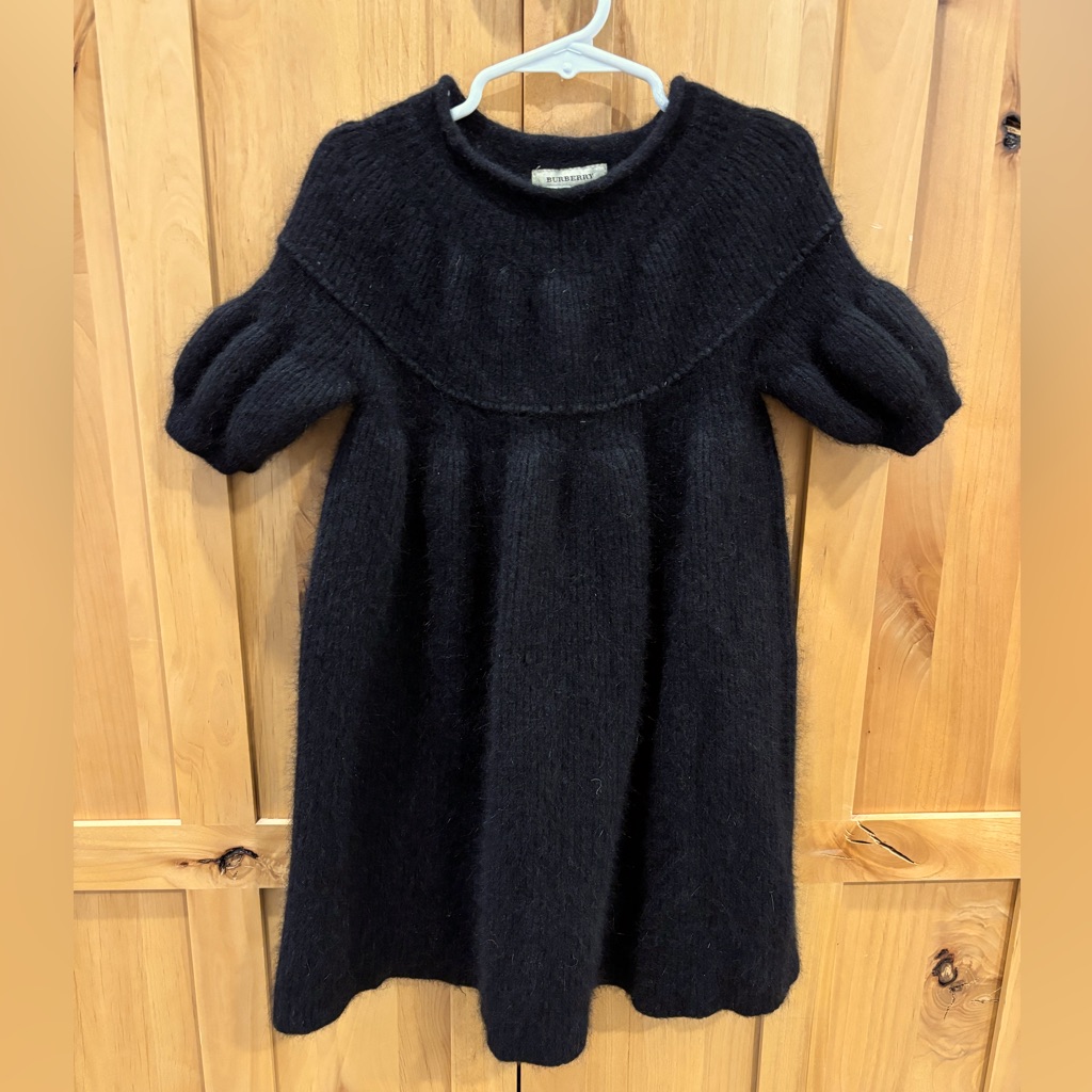 Girls Burberry Wool Balloon Sleeve Dress